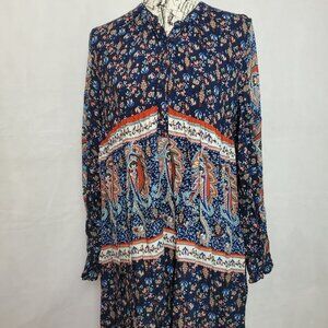 Umgee Long Sleeve Floral & Paisley Print Woven Dress - Large